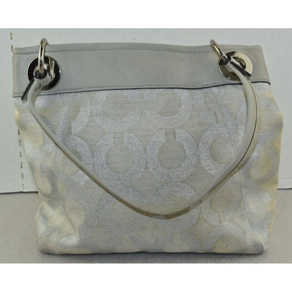 Coach Womens Ashley Signature Op Art Hippie Purse Silver Cream Shoulder Handbag - Picture 4 of 14